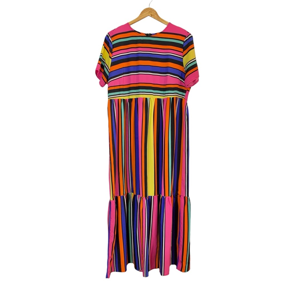 SHEIN Curve Multicolor Striped Ruffle Hem Maxi Dress Sz 1X